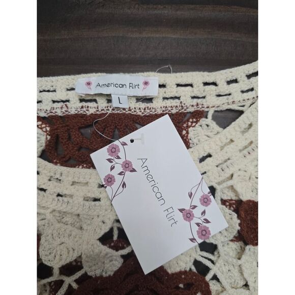 Boho Crochet Lace Knit Top Women's Size L Vintage-Inspired Festival 70's - Picture 4 of 9